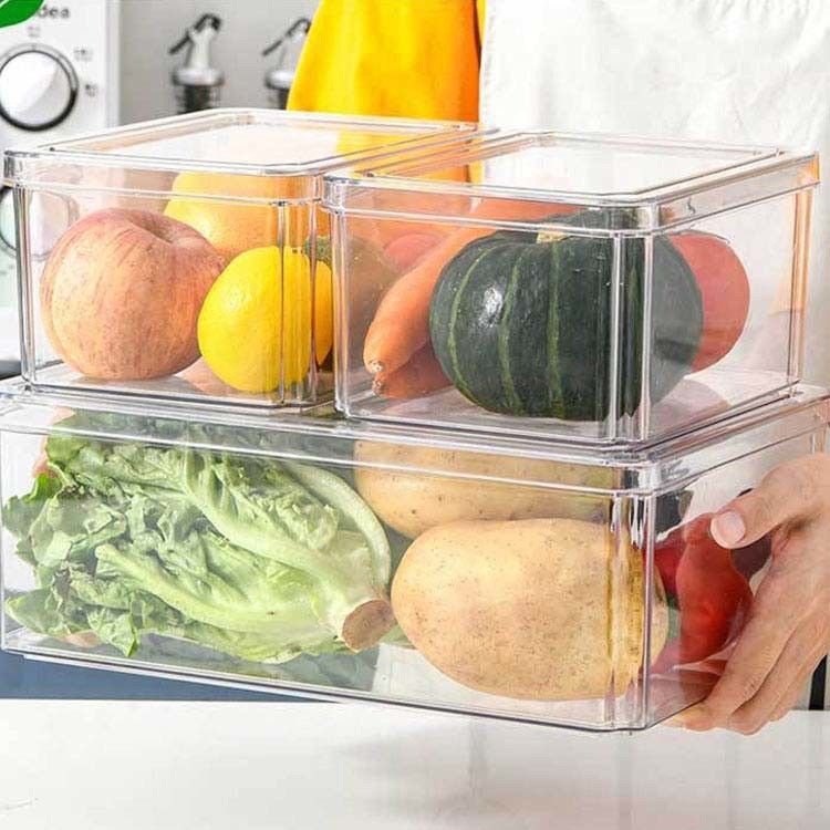 4 PC Stackable πλαστική σαφής ψυγείων αποθήκευση τροφίμων κουζινών διοργανωτών καθορισμένη
